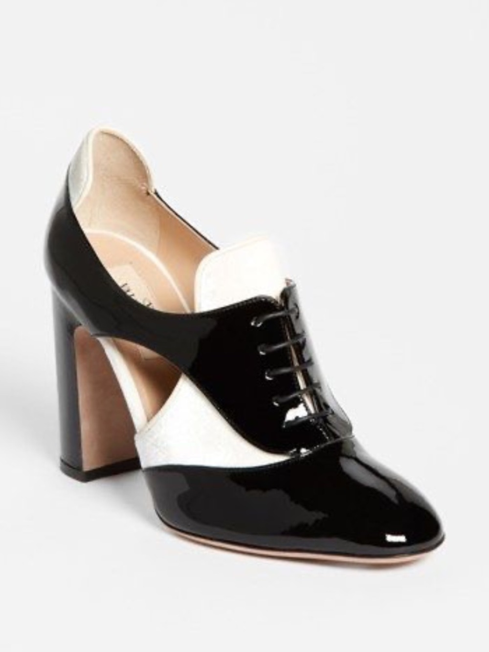 Valentino Garavani Black and White Patent Lace-Up Boots